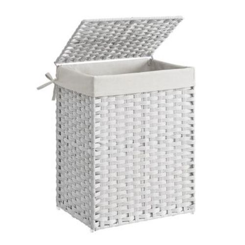 SONGMICS 23.8 Gal (90L) Laundry Hamper Laundry Basket with Lid and Handles Wicker hamper White