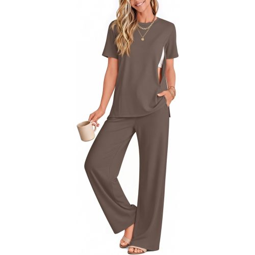small 2 Piece Nursing Breastfeeding Set Maternity Pajamas with Hidden Zipper Postpartum Short Sleeve Lounge Outfit Set Pjs