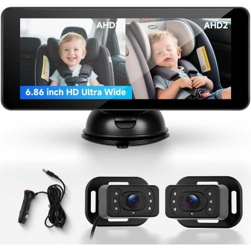6.86'' Baby Car Camera for Seat HD Bual Rear Facing for Baby, Car Camera for Baby Night Vision Wide View Angle Reusable Sucker Bracket, Easy Install 360° Adjustable