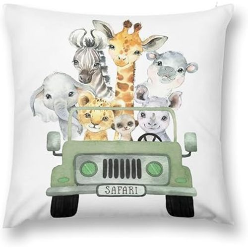HawSkgFub Baby Boy Girl Safari Animal Truck Decorative Nursery Pillowcase Throw Pillow Cover, Jungle Cushion Case Bedroom Playroom Baby Shower Decor, Elephant Zebra Giraffe Lion Neutral Kid Gift 20x20