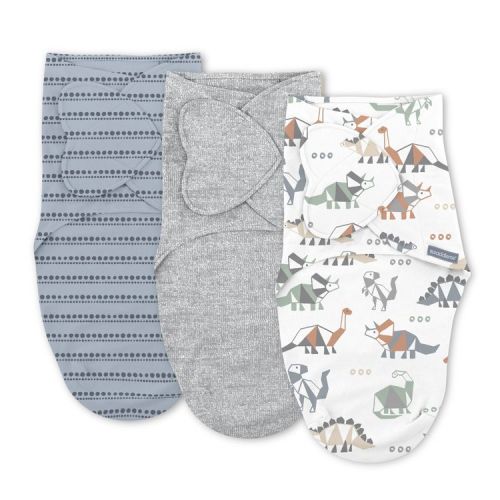 SwaddleMe by Ingenuity Monogram Collection Swaddle Wrap, for Ages 0-3 Months - Dino Mite - 3pk