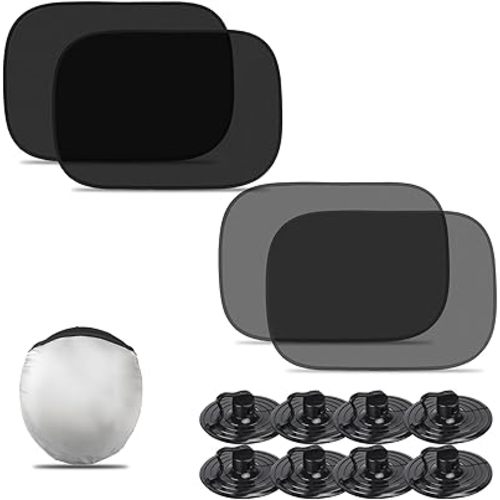 Car Window Shade for Baby (21"x14"), 4 Pack Car Window Shades with Suction Cups-2 Semi-Transparent and 2 See-Through, Car Sun Shade Side Window Complete Kids/Adults/Pets Sun Protection from UV Rays
