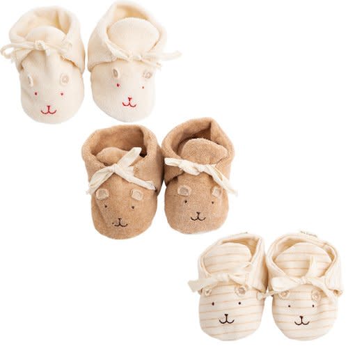 Y-1218 100% Organic Cotton First Shoes Rabbit Bear Dog Face Embroidery Size 10cm Made in Japan