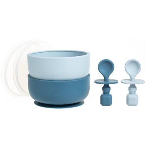 Sperric Silicone Baby Feeding Set - Infant Suction Bowls With Lids And Spoons | Bpa Free Toddler Self Feeding Utensils For 0-6 Months (blue)
