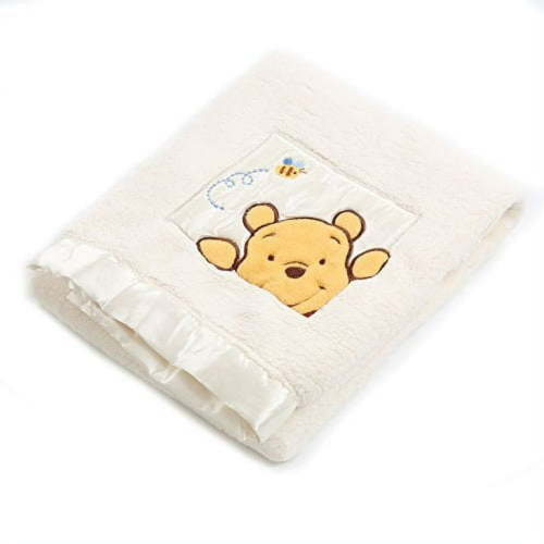Danica Soft Coral Fleece Baby Blanket, Cute Animal Pattern, 40" X 30" Cozy, Comfortable & Warm (Ivory Winnie The Pooh B)
