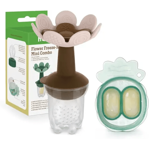 Haakaa Flower Baby Fresh Fruit Food Feeder with Mini Freezer Nibble Tray, Breastmilk Popsicle Mold for Baby Cooling Relief, Food Grade Silicone Baby Mesh Feeder for Infants 4M+ (Blush)