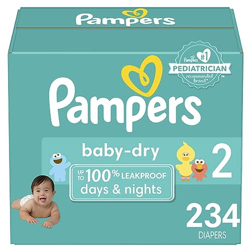 Pampers Baby Dry Diapers - Size 2, One Month Supply (234 Count), Absorbent Disposable Diapers