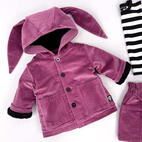 NOT SO BASIC CORD MAUVE BUNNY EAR COAT