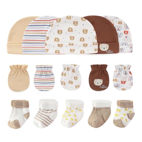 Ruliby Baby Hats Mittens and Socks Set Cotton Newborn Hat Beanie Soft Infant Girls Boys Caps Gloves 0-6 month