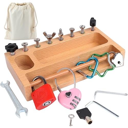 Montessori Screwdriver Board Set Lock and Key Toys Kids Tools Nuts and Bolts Montessori Toys for 3 4 5 Year Old Learning Practical Life Materials Fine Motor Skills Occupational Therapy Games