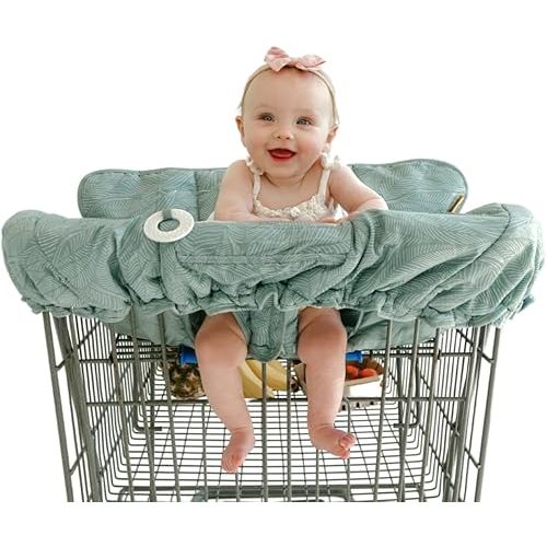 2-in-1 Cushy Cart Cover and High Chair Cover | Universal Fit | Includes Storage Pouch (Sage Leaves)