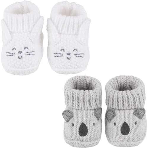 Newborn Knit Booties Soft Baby Sock Boots for Infant Boys Girls First Walkers 2 Pairs, 0-3 Months