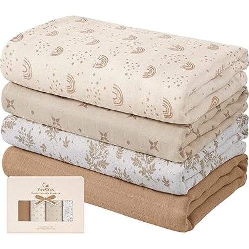 Yoofoss Muslin Swaddle Blankets, 4-Pack Receiving Blankets for Baby Boys and Girls, 47 x 47 Inches Baby Blankets Neutral Swaddle Wrap 70% Rayon from Bamboo and 30% Cotton