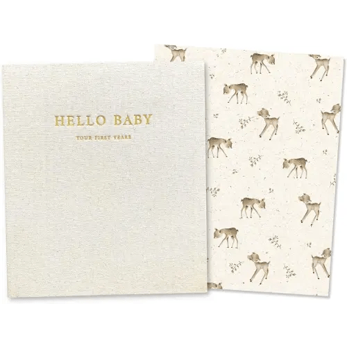Peachly Unisex Baby Memory Book | Minimalist Baby Book | First Year Baby Book Keepsake for Milestones | Baby Scrapbook | Baby Books for Boy or Girl | Natural Linen - Forest