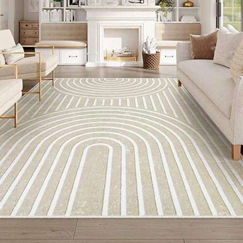 Lahome Rainbow 8x10 Playroom Nursery Rug, Washable Area Rugs 8x10 for Bedroom Living Room Aesthetic, Soft Modern Beige Area Rugs Large Area Rug Non Slip Floor Carpet for Bedside Office