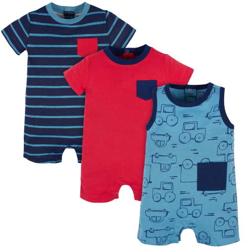 Onesies Brand Baby Boy Short Sleeve and Sleeveless Rompers, 3-Pack, Sizes 0/3 Months - 24 Months
