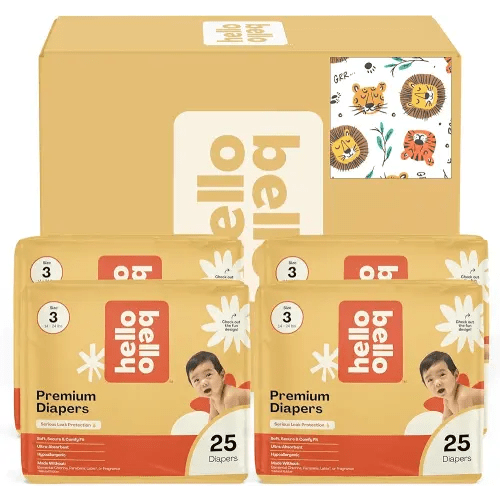 Hello Bello Diapers, Size 3 (14-24 lbs) Wild Cats, 100 Count Value Pack of Premium Disposable Baby Diapers, Hypoallergenic with Soft, Cloth-Like Feel