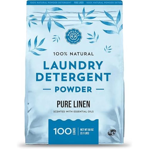 Woolzies Natural Laundry Powder Detergent Soap Scented with Pure Essential Oils Extra Strength Biodegradable Formula, Safe for Sensitive Skin 100 Loads. (Pure Linen)