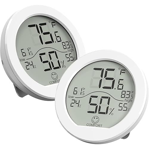 SECRUI Hygrometer Thermometer for Room Temperature Humidity Meter Indoor Thermometer Accuracy Calibration LCD Temperature Sensor with Maximum and Minimum Records, TH1, White, 2 Pack