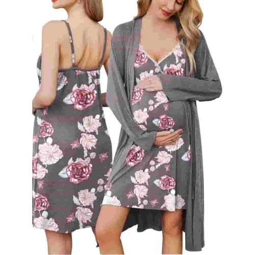Avidlove Women Maternity Robe and Nursing Nightgown Sets for Hospitable Breastfeeding 3 in 1 Labor Delivery Nursing Dress Gown Bathrobe