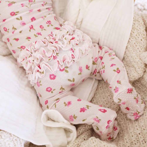 Penny's Posies Waffle Bamboo Zipper Ruffle Footie