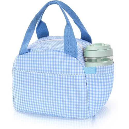 Insulated Lunch Bag for Women, Reusable Lunch Box Tote for Work & Office, Portable Leakproof Cooler Bag Roomy Adult Lunch Bags for Travel, Picnic & Daily Meals, Light Blue Gingham