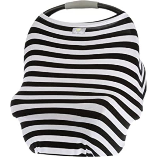 Itzy Ritzy 4-in-1 Nursing Cover, Car Seat Cover, Shopping Cart Cover & Infinity Scarf – Breathable, Multi-Use Nursing Cover Up for Breastfeeding, Carseat Canopy & Stroller Cover (Black & White Stripe)