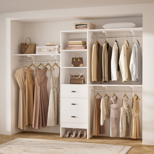 Latitude Run® Abbigael 20.2''- 96‘’ W Closet System with 3 Wooden Drawers and 3 Shelving Towers & Reviews | Wayfair