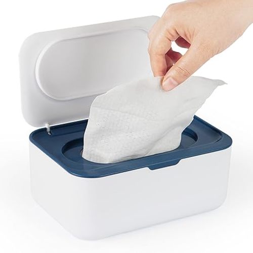 Flenpptly Baby Wipes Dispenser, Wipes Case Baby Wipe Holder Keeps Wipes Fresh, Non-Slip, Easy Open & Close (Gray)