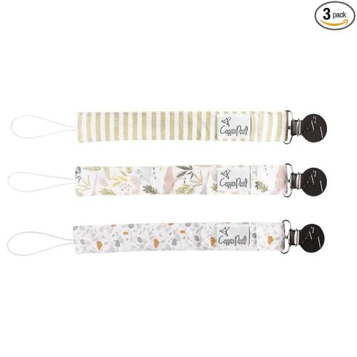 Copper Pearl Pacifier Clip 3-Pack: Premium Knit Binky Clips for Baby Girls and Boys - Stylish Stainless Steel Pacifier Holder Clip - Baby Pacifier Clips for No More Floor Drops - Rex