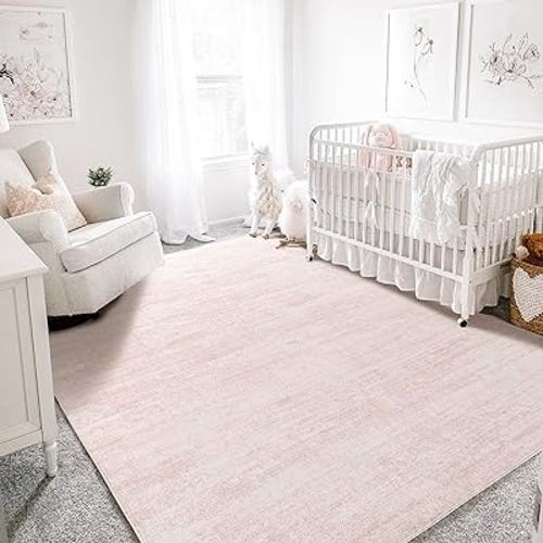 Light Pink Rug 5x7 for Nursery Bedroom,Abstract Cute Modern Washable Boho Area Rugs for Girls Room,Blush