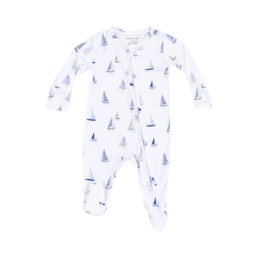 2 Way Zipper Footie - Sailboats Blue