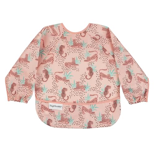 Tiny Twinkle Mess Proof Baby Bib|Waterproof Smock Bib for Eating,Machine Washable Full Sleeve with Pocket(Leopard, Small 6-24 Months)