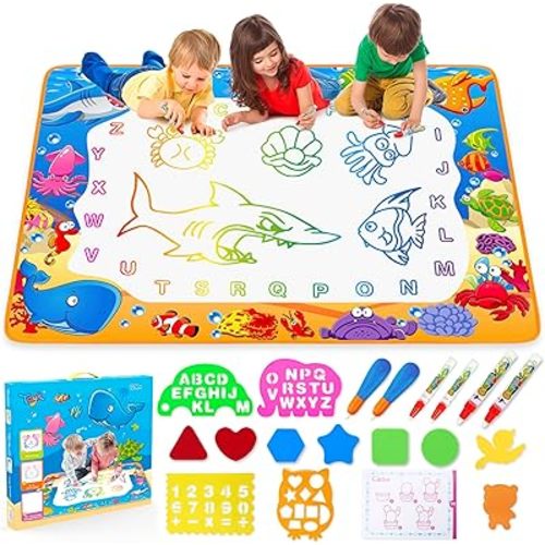 Water Doodle Mat - Kids Painting Writing Color Doodle Drawing Mat Toy Bring Magic Pens Educational Toys for Age 2 3 4 5 6 7 Year Old Girls Boys Age Toddler Gift