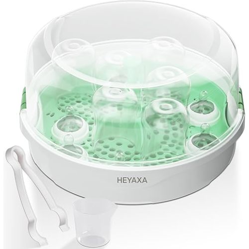 Large Microwave Steam Steri-lizer for Baby Bottles, Pacifiers and Breast Pump Parts, 6-Bottle Capacity | 99.99% Thorough Cleaning in Just 2 Min (White)