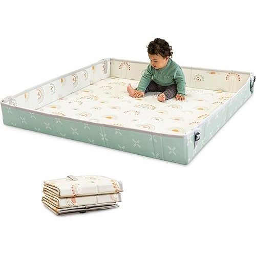 Infantino Foldable Soft Foam Play Mat, 57" Baby Mat for Floor Time, Lightweight, Easy to Store, Wipeable, Rainbows