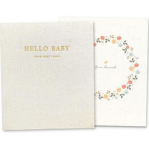 Peachly Baby Memory Book | Baby Book First Year Baby Book Keepsake for Milestones | Simple Cute Baby Scrapbook | Baby Books for Girl | Natural Linen - Clementine