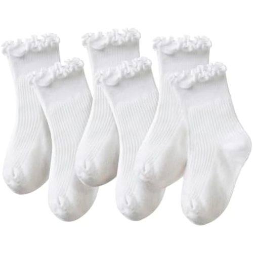 Velice Baby Girls Ruffle Socks Infant Toddler Girls Frilly Dress Cute Crew Socks 6 Pairs