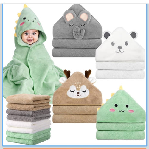 CandyHome 12 PCS Baby Bath Towels Set for Infants Toddlers, 4 PCS Animal Hooded Baby Towels & 8 PCS Washcloths Set, Ultra Absorbent Cute Soft Newborn Essentials Gift for Boys & Girls