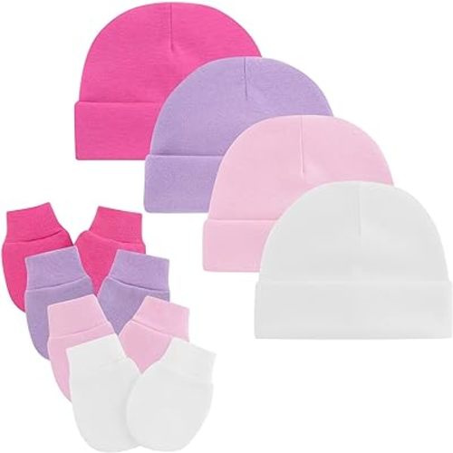 Zando Baby Hats and Mittens Unisex Infant Beanie Caps Newborn Hospital Hat with Scratch Mitten Set for Baby Boys Grils Hats