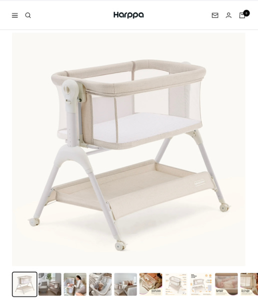 HARPPA Cuddly Sway | 3-in-1 Rocking Baby Bassinet & Bedside Sleeper with Anti-Reflux Mattress for Newborns | Attaches to Bed, Adjustable Height, Tool-Free Setup, Portable Wheels, CPSC Certified, Gentle Rocking Motion | Ideal for Infants, Safe Co-Sleeping