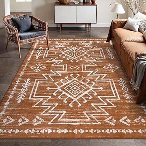 Lahome Vivienne 8x10 Boho Rugs for Living Room, Washable Western Burnt Orange