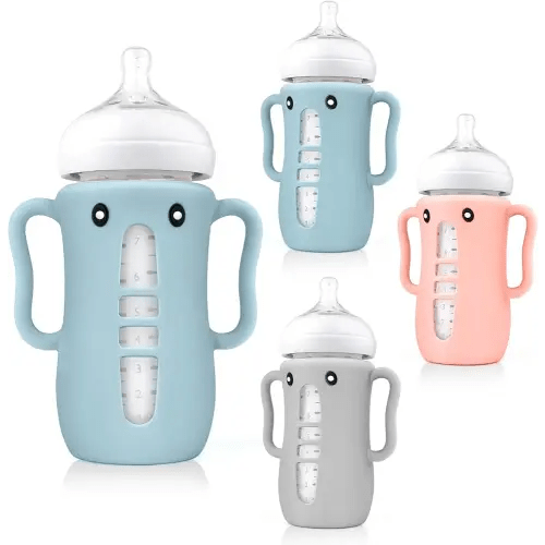 3 Pack Cute Silicone Sleeves with Handles for Avent Natural Glass Baby Bottles - Anti Breakage Holder, Compatible with Philips Avent Baby Bottles 8 oz,BPA Free