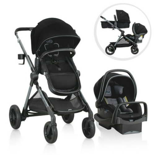 Evenflo Pivot Xpand Modular Travel System with LiteMax Infant Car Seat (Ayrshire Black)