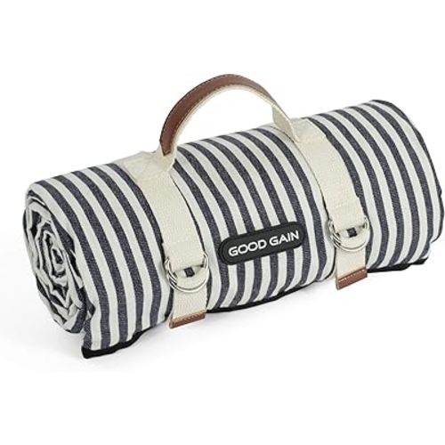 G GOOD GAIN Waterproof Picnic Blanket Portable with Carry Strap for Beach Mat or Family Outdoor Camping Party (Navy Blue)