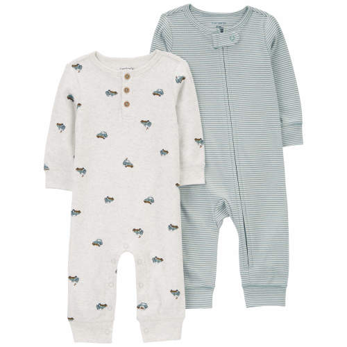 Baby 2-Pack Jumpsuits - 3M - Style,Grey/Olive