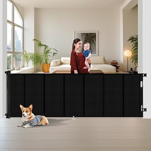 Upgraded 150 inch Retractable Baby Gates Extra Wide with Reinforced Strip Design to Prevent Crawling Through, 42" Extra Tall Retractable Gates, 12 FT Retractable Dog Gate for Indoor/Outdoor