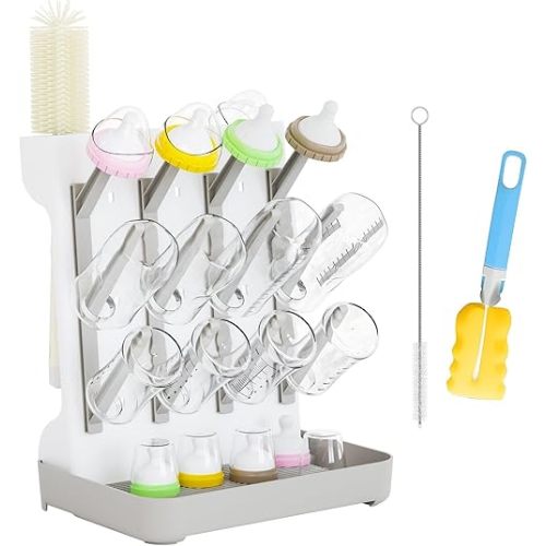 Baby Bottle Drying Rack Large Vertical Bottle Drying Rack - Detachable Space Saving Cleaning and Drying Rack for Baby Bottles and Pump Components (Grey)