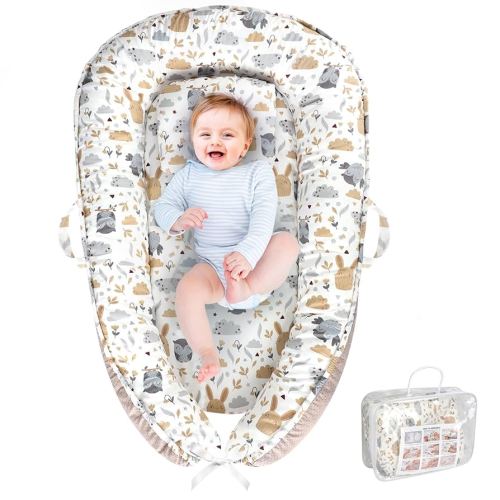 Baby Lounger, Portable Baby Lounger for Newborn 0–24 Months, Infant Nest for Travel, Floor Time, and Crib Use, Baby Essentials for Home (Hoot)