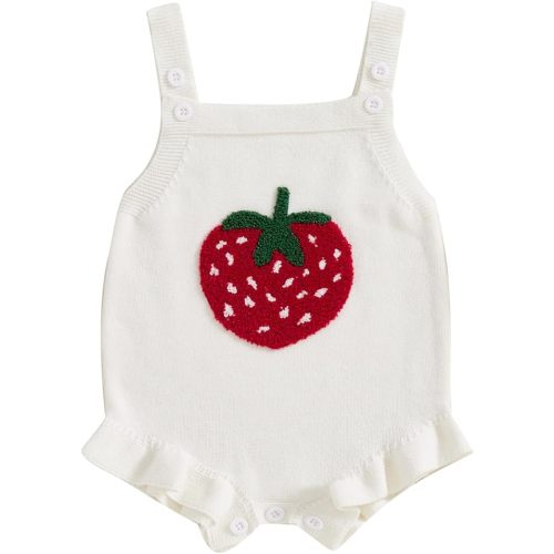 Baby Girl Knit Romper Summer Sleeveless Strawberry Crochet Bodysuit One Piece Jumpsuit Infant Newborn Girls Overalls Outfit
